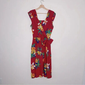 Vintage Y2K Act 1 sz 14 Tropical Floral Sleeveless Midi Fit and Flare Dress